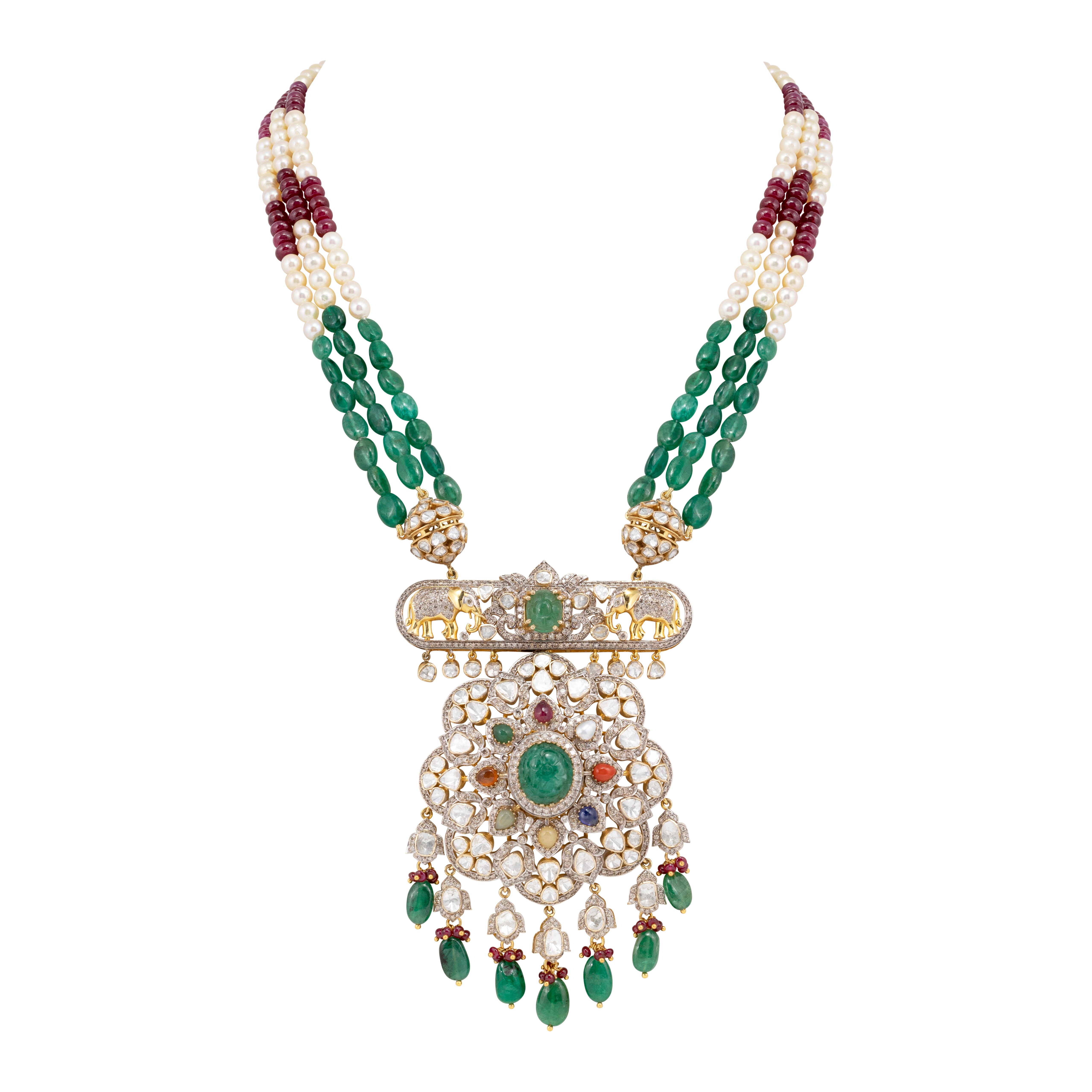 Navratan Necklace with Open Polki and beads